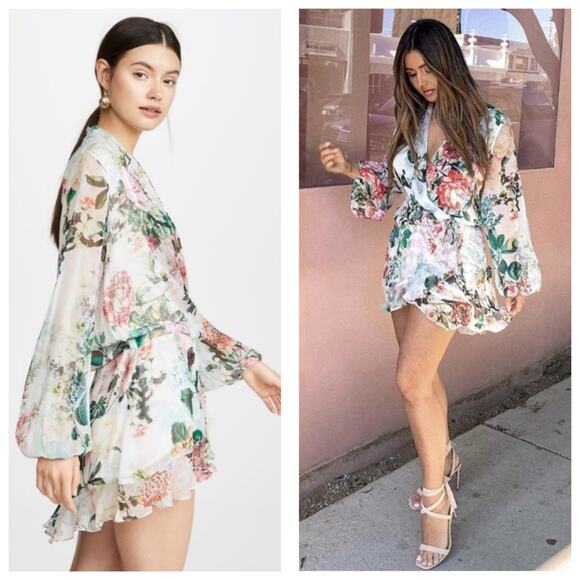 Rococo Sand Isa Wrap Dress Size XS Silk Floral Long Sleeve Mini Bohemian Resort - Picture 8 of 14